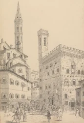 Álbum de 30 vistas del Tirol e Italia: Vista Sur del Barqello o Prisión del Estado y Aguja de la Badia 3.d Mayo 1842