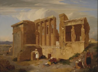 El Erecteum, Atenas, con figuras en primer plano