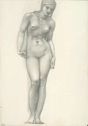 Venus con manzana dorada en la mano derecha, para el tríptico de Troya (cuaderno de bocetos #2639)
