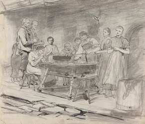 Estudio de mujeres y hombres que dan las gracias antes de comer