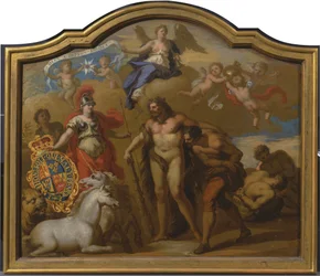 Alegoría del poder de Gran Bretaña por tierra, diseño de un panel decorativo para la carroza ceremonial de Jorge I