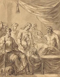 Jacob permitiendo a Benjamín ir a Egipto con sus hermanos