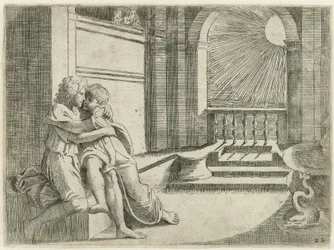 Abimelec ziet Isaak Rebekka liefkozen Bijbelse scènes (título de la serie) Historia del Testamento Vecchio / Pintado en Roma en el Vaticano por Raffaelle di Urbin (...) (título de la serie)