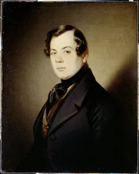 Portrait du poete Vladimir Grigorievitch Benediktov (1807-1873) (Retrato del poeta Vladimir G. Benediktov) - Peinture de Sandor Kozina (1808-1873), huile sur toile (67x54 cm), vers 1840 - A. Pushkin Memorial Museum, St Petersburg (Russie)
