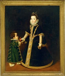 Muchacha con un enano, se cree que es un retrato de Margarida de Saboya, hija de los duques de Saboya ... (pintura sobre lienzo)