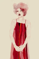 Retrato con vestido rojo