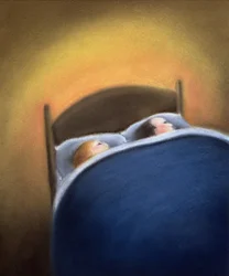 En la cama (pastel sobre papel hecho a mano)