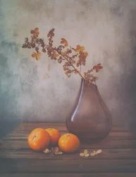 Naturaleza muerta con mandarinas maduras