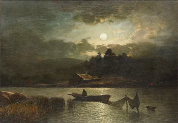 Pesca con redes a la luz de la luna (óleo sobre lienzo)