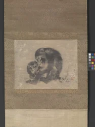 Mono y cría (tinta sobre papel)