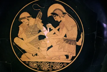 Pintura de vaso griego de Aquiles y Patroclo