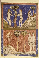 Adán y Eva, ilustración de la Hagadá de Sarajevo