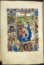 Añadir MS 50004 f.70v La Virgen María sosteniendo el cuerpo de Cristo, con dos discípulos y mujeres a su lado, de un 