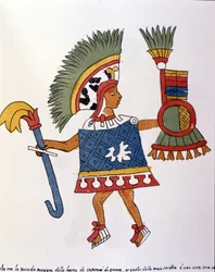 Guerrero azteca en el Códice Vaticano 3738 (Códice Vat. Ríos). Facsímil del manuscrito por el dominico Pedro de los Ríos, entre 1570 y 1589, Bibl. Vaticana