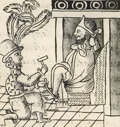 Códice de la conquista de México: estallido de la guerra, El emperador azteca Moctezuma encarcelado