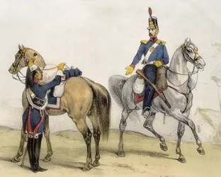 DE SOTTO, Serafin Maria, Conde de Clonard (1793 - 1862). Historia organica de las armas de Infanteria y Caballeria espanolas. 1851 - 1859. Soldados de Caballería durante el reinado de Fernando VII de España. Soldado de Caballería de Línea y Caballería Lige