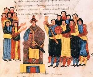 David es proclamado rey ante el pueblo de Judá, de la Biblia visigoda-mozárabe de San Isidoro, fol.125r., A.D. 960