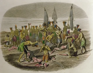 Misioneros franciscanos muertos, descuartizados y devorados por los indios caribeños a los que habían intentado evangelizar en 1516.
