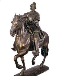 Retrato ecuestre de Hernán Cortés (1485-1547), conquistador español. Escultura de bronce anónima del siglo XVI. Museo del Ejército, Madrid