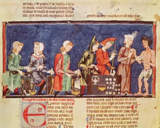 Fol.65v Fabricantes de dados, del Libro de juegos, ajedrez, dados y tableros, 1282