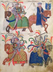 Cuatro caballeros, del Libro de Los Caballeros de la Cofradía de Santiago