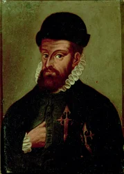 Francisco Pizarro (1478-1541) Conquistador español (óleo sobre tabla)