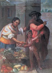 De un hombre de color y una mulata nace un niño moreno (óleo sobre lienzo)