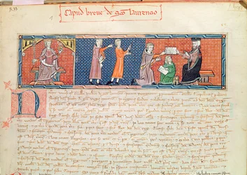 Guillaume Jaubert prestando juramento ante el Rey Jaime I (1207-76) de Mallorca, del Capbreu de Clayra et de Millas, 1292