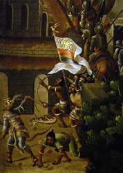 Indígenas luchan contra los españoles con arcos y flechas