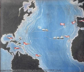 Mapa que muestra la ruta de Cristóbal Colón en su primer viaje al Nuevo Mundo