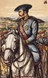 Retrato de Tomás Zumalacárregui (1788-1835), miembro militar del Ejército Carlista durante la Primera Guerra (1833-1840) (litografía)