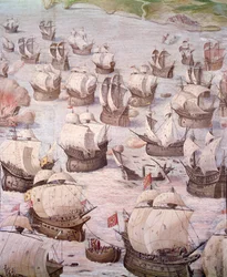 Regata de galeones españoles durante una expedición a las Azores en 1582 bajo Felipe II