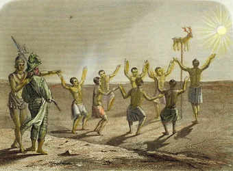 Sacrificio de un ciervo al sol por los indios de Florida