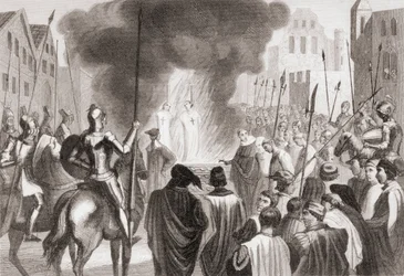 Templarios quemados en la hoguera (litografía)