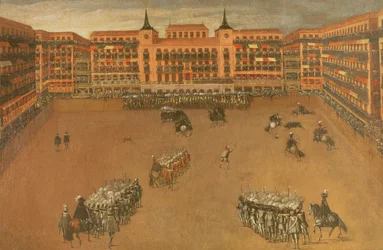 La Plaza Mayor de Madrid durante la Fiesta del Toro Enmaromado