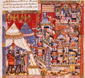 Guerra de Troya: la ciudad de Troya y el campamento griego (detalle)
