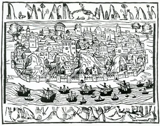Vista de Lisboa del Libro de Grandezas y cosas Memoralder de España por Pedro Medina, 1548