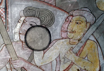 Fresco que representa al ejército acompañando al Rey de Ceilán, Templo Dorado de Dambulla (Patrimonio de la Humanidad de la Unesco)