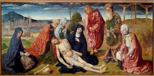 La pieta de Saint Germain des Pres (Saint-Germain-des-Pres) Pintura del Maestro de Saint Germain des Pres (activo hacia 1500). Dim. 0,97x1,98 m.