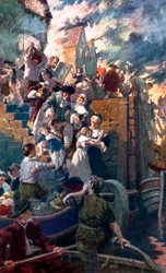 El Gran Incendio de Londres (litografía en color)