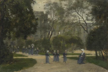 Monjas y colegialas en los Jardines de las Tullerías, París, 1870s-1880s
