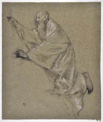 Estudio de hombre drapeado, arrodillado (dibujo)