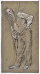 Estudio de un anciano apoyado en un bastón (dibujo)