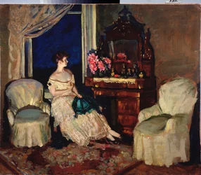 En la habitación (In the room) - Pintura de Stanislav Yulianovich Zhukovsky (1873-1944), óleo sobre lienzo