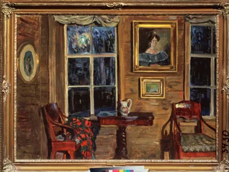 En una casa antigua. Pintura de Stanislav Yulianovich Zhukovsky (1873-1944), óleo sobre lienzo