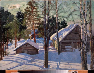 Hiver (Invierno) - Peinture de Stanislav Yulianovich Zhukovsky (Joukovski) (1873-1944), huile sur toile - Art russe