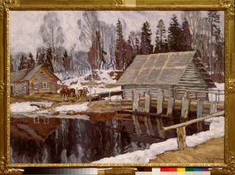 Una presa. Pintura de Stanislav Yulianovich Zhukovsky (1873-1944), óleo sobre lienzo