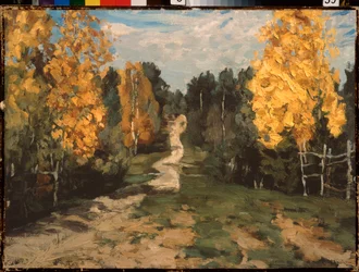 Un camino de otoño. Pintura de Stanislas Yulianovich Zhukovsky (1873-1944), óleo sobre lienzo