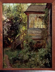 Una casa de campo. La terraza. Pintura de Stanislav Yulianovich Zhukovsky (1873-1944), óleo sobre lienzo. Arte ruso, finales del siglo XIX y XX. Galería Estatal Tretyakov, Moscú.