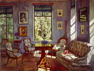 La sala de estar en la Casa Solariega Rozhdestveno, 1916